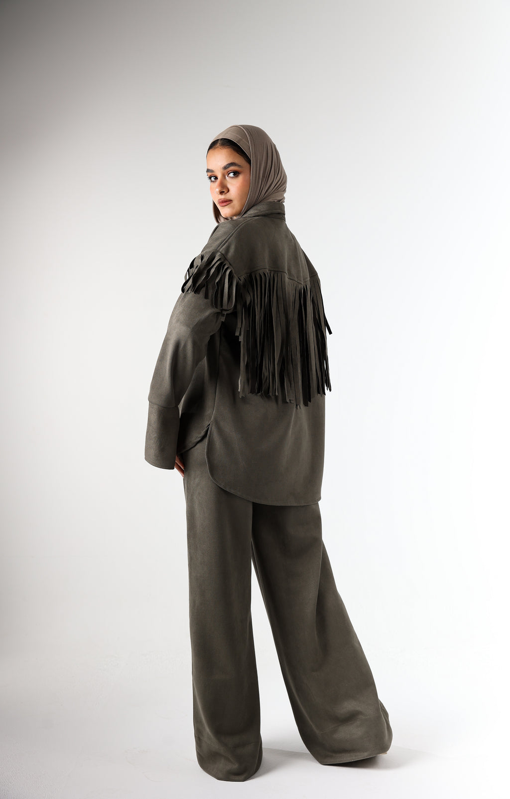 Fringes Suede Set - Olive