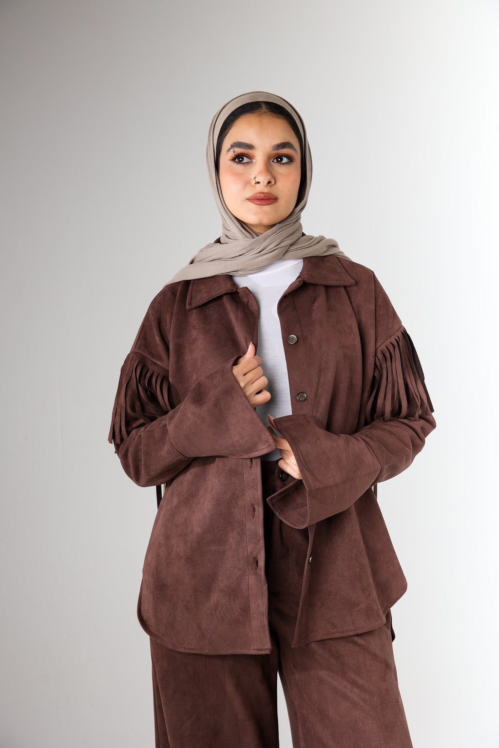 Fringes Suede Set - Brown