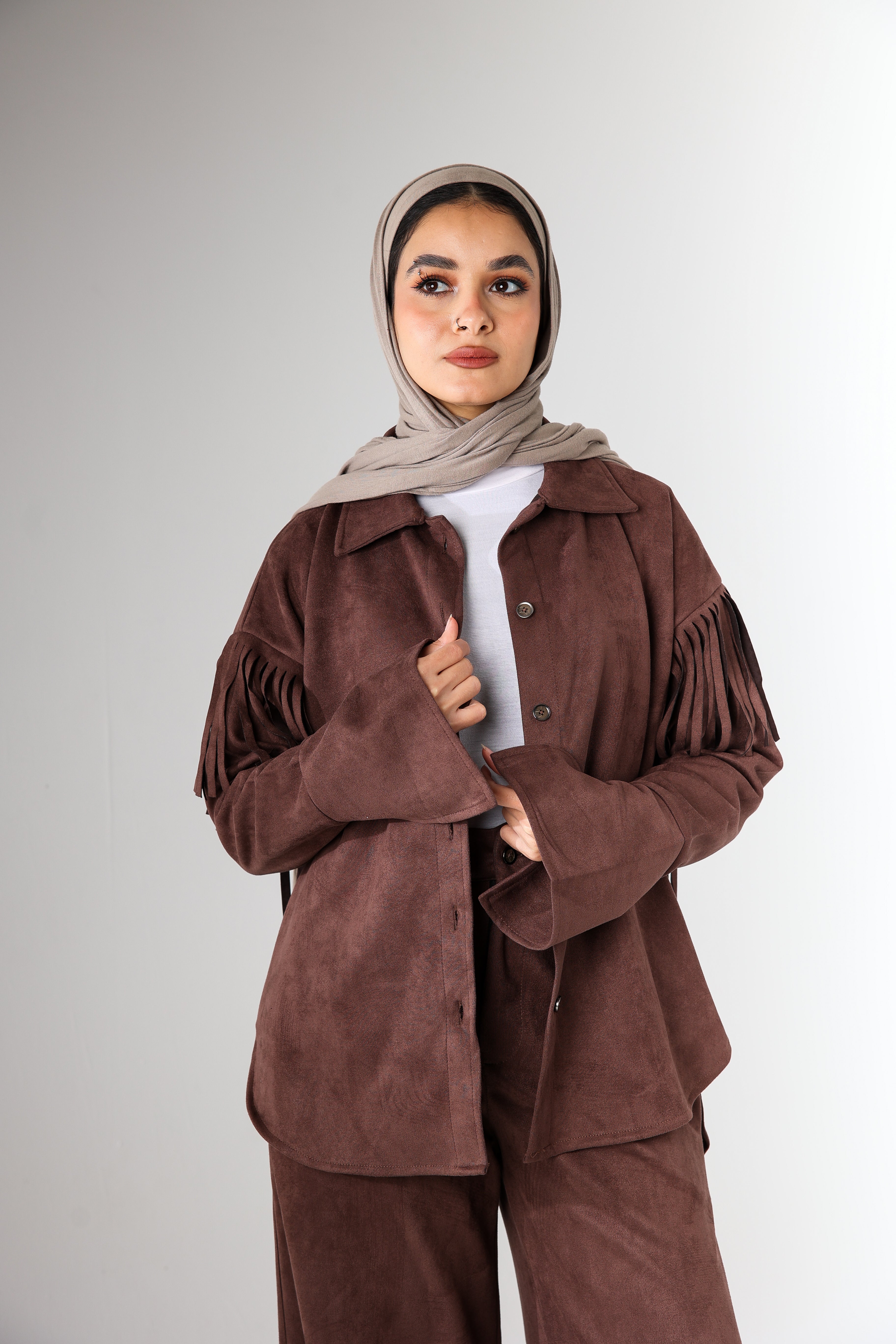 Fringes Suede Set - Brown