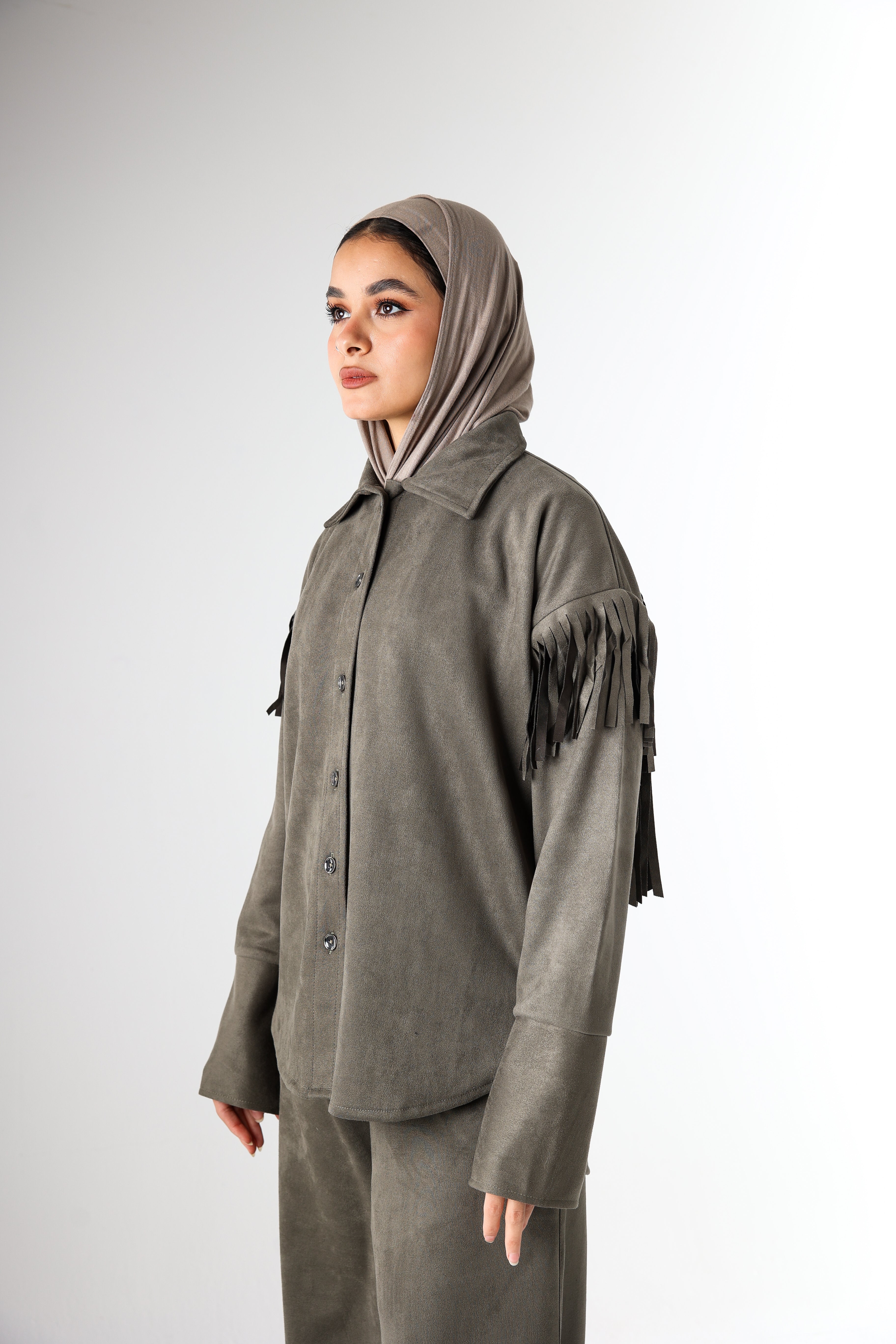 Fringes Suede Set - Olive