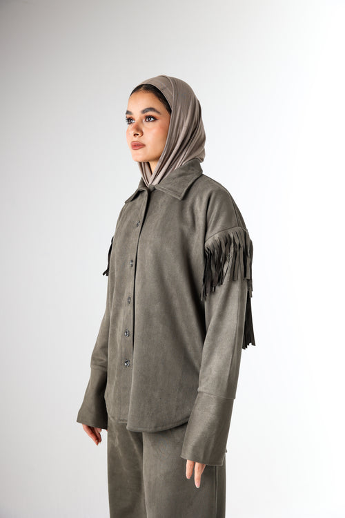 Fringes Suede Set - Olive