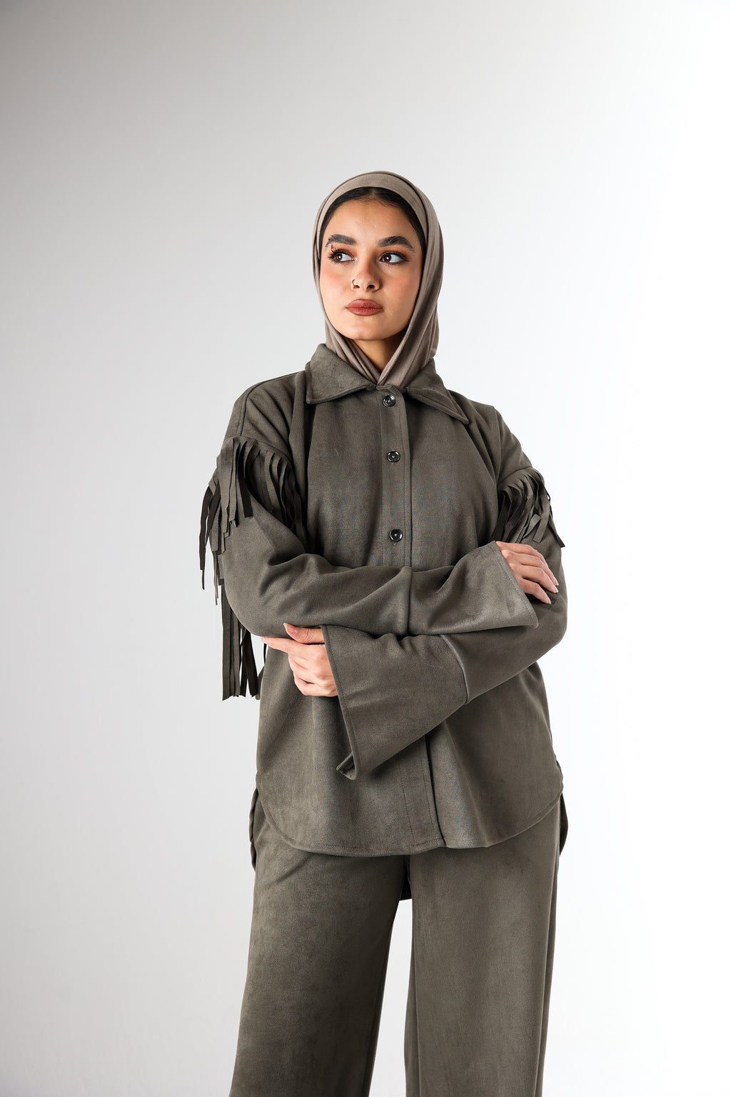 Fringes Suede Set - Olive