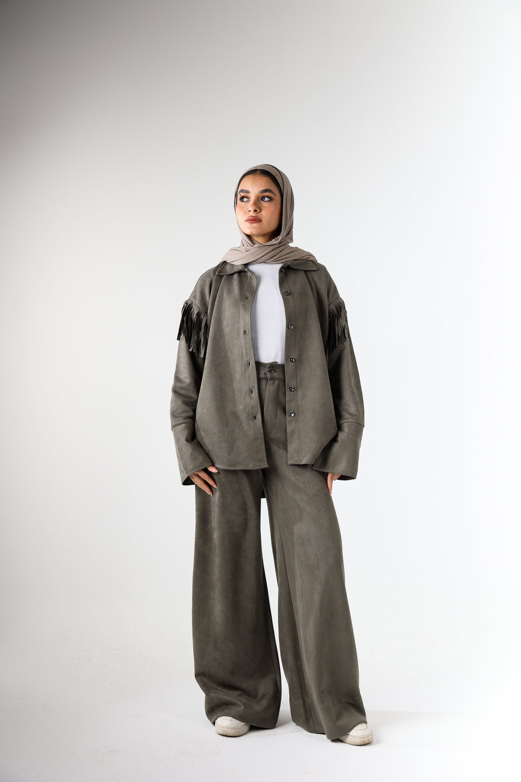 Fringes Suede Set - Olive