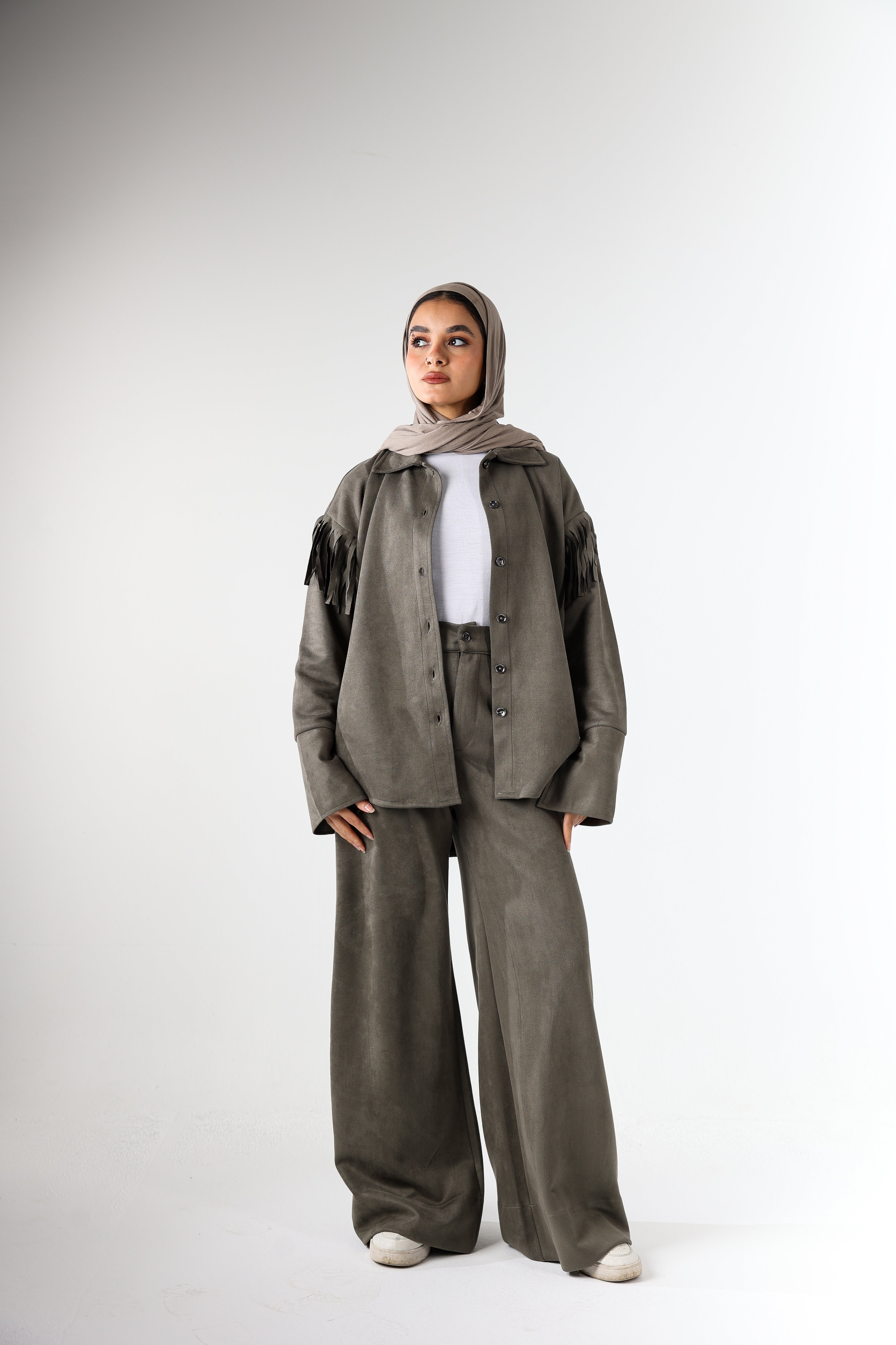 Fringes Suede Set - Olive