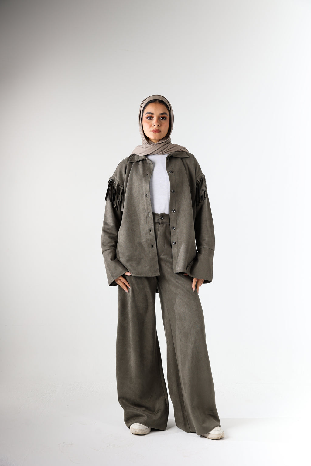 Fringes Suede Set - Olive