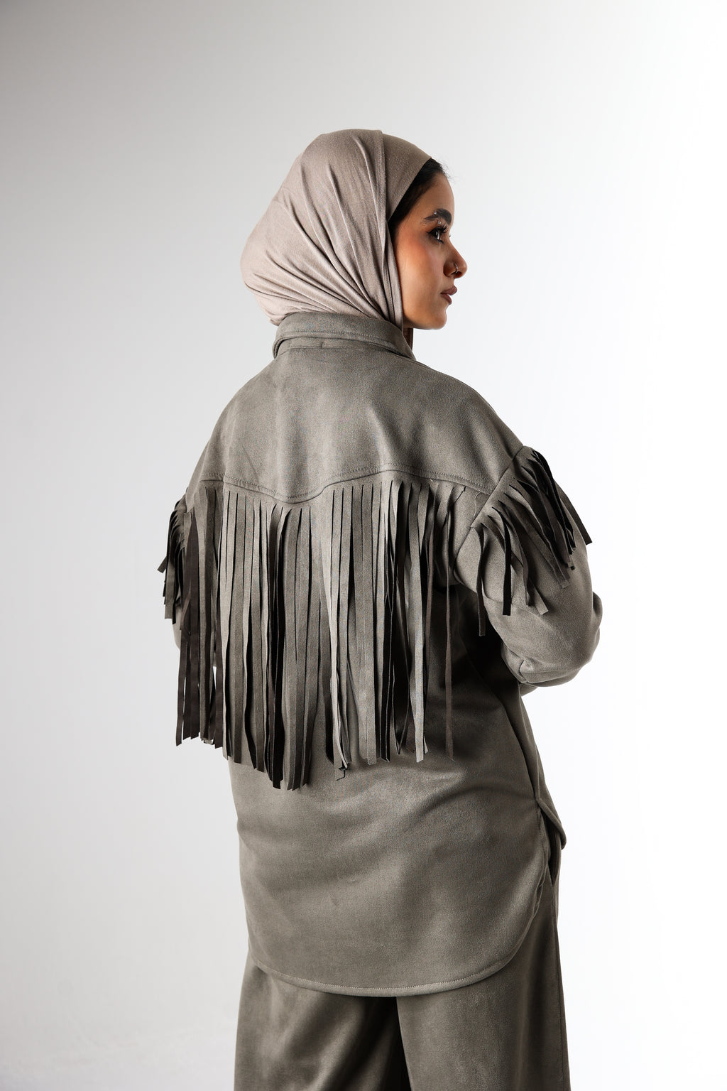 Fringes Suede Set - Olive