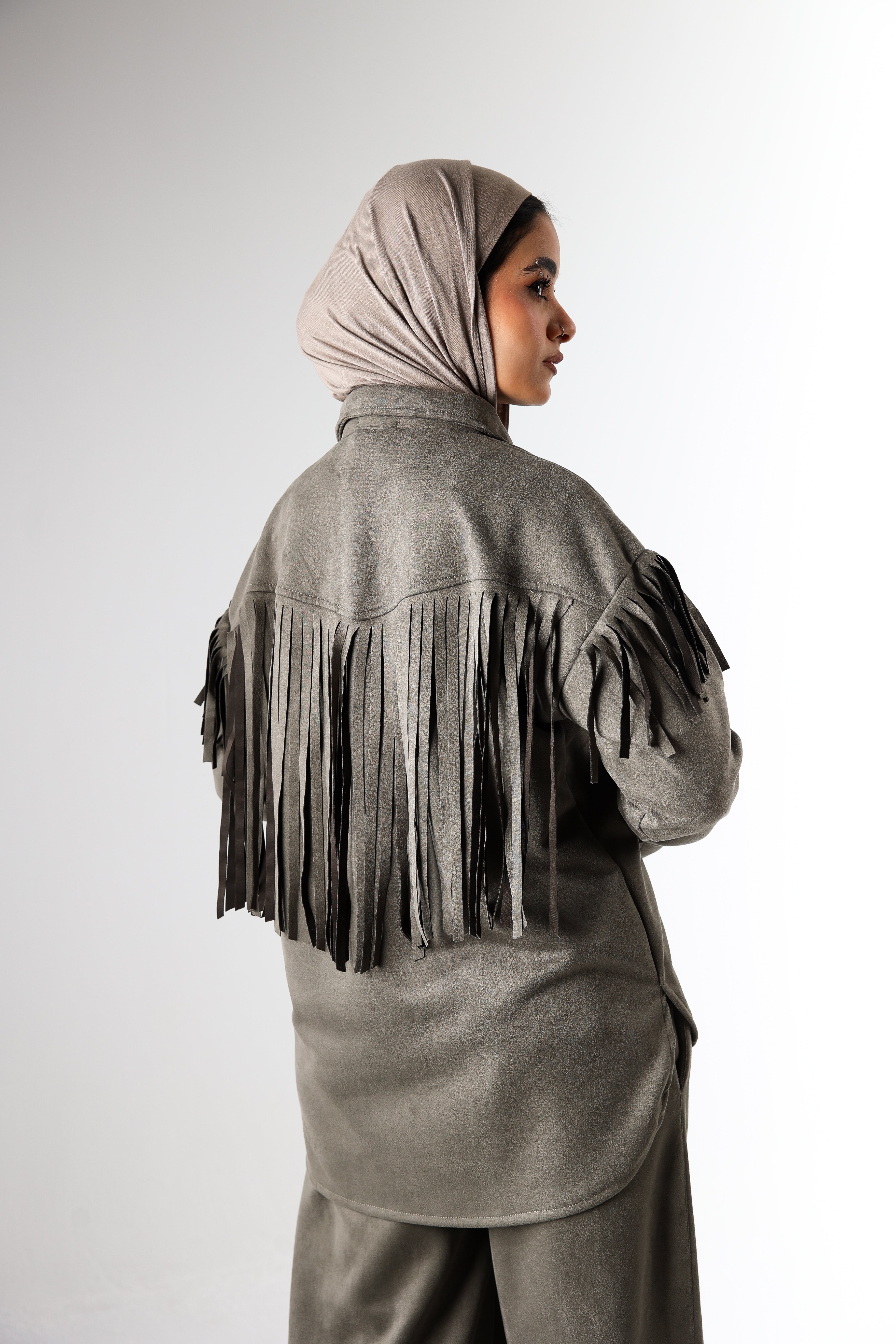 Fringes Suede Set - Olive